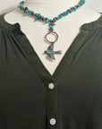 Turquoise and Patina bird Necklace