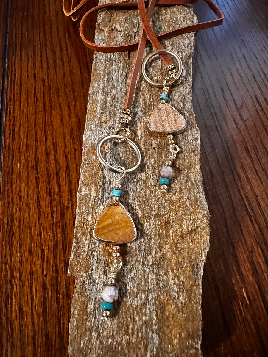 Turquoise, leather, jasper Lariat