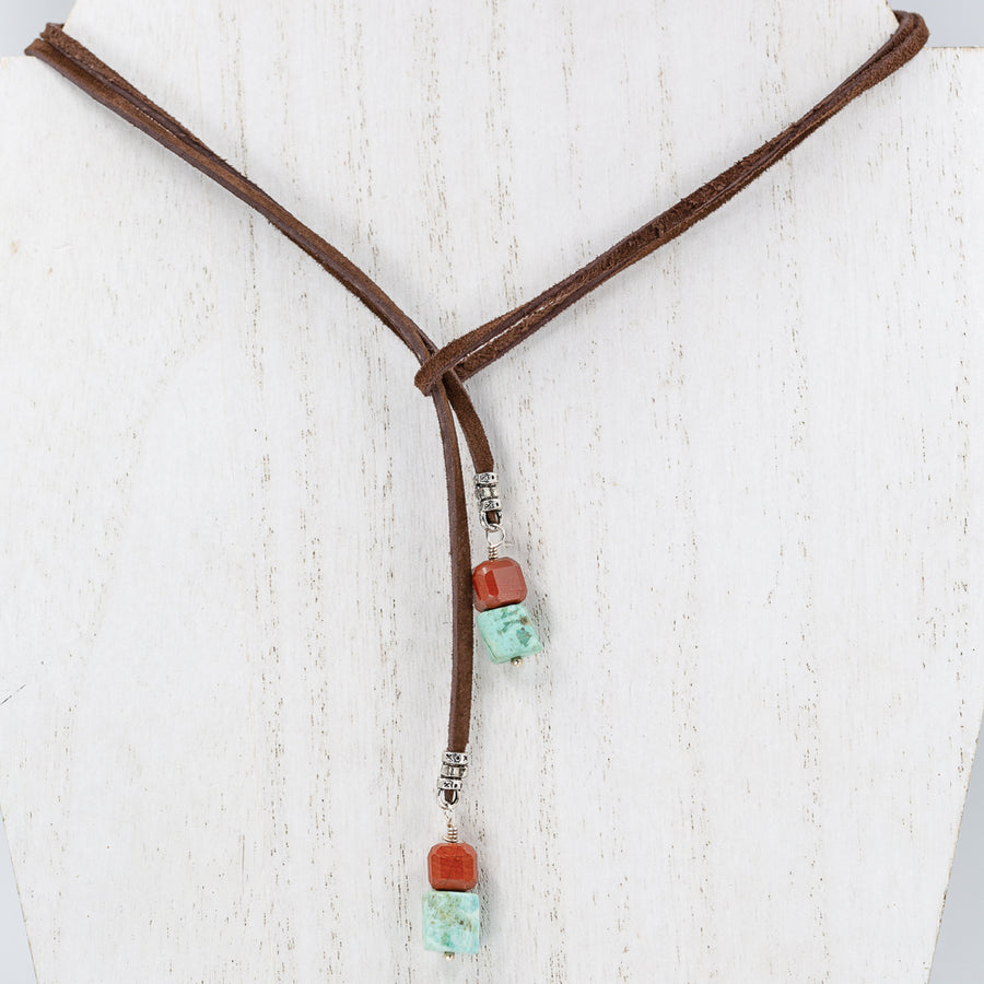 Rough Cut Natural Turquoise with a Desert Jasper Bead Lariat