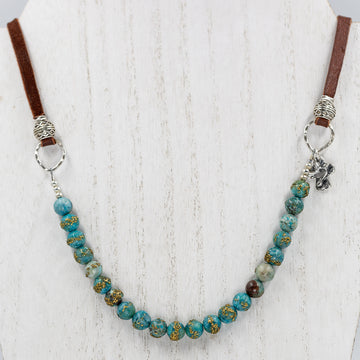 Ocean Blue and Gold Bead Necklace