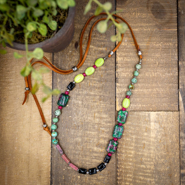 Crazy no sense beaded necklace on leather.