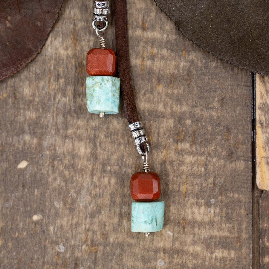 Rough Cut Natural Turquoise with a Desert Jasper Bead Lariat