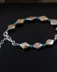 Antique Beige Pearl and Turquoise Bracelet