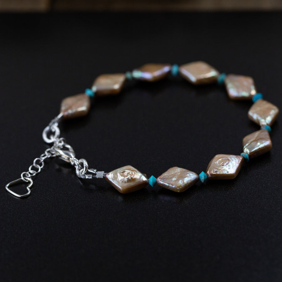 Antique Beige Pearl and Turquoise Bracelet