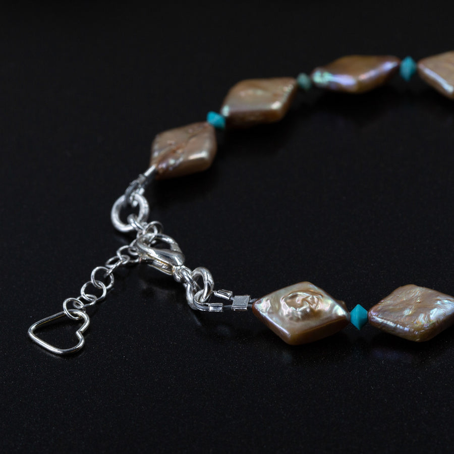 Antique Beige Pearl and Turquoise Bracelet