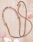 Peach Sunstone with Leather AdjustableNecklace