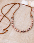 Peach Sunstone with Leather AdjustableNecklace