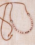 Peach Sunstone with Leather AdjustableNecklace