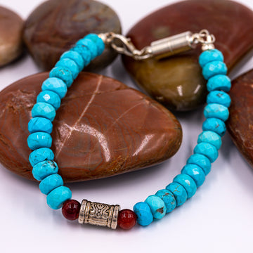 Carnelian and Czech Glass Turquoise Beaded Bracelets